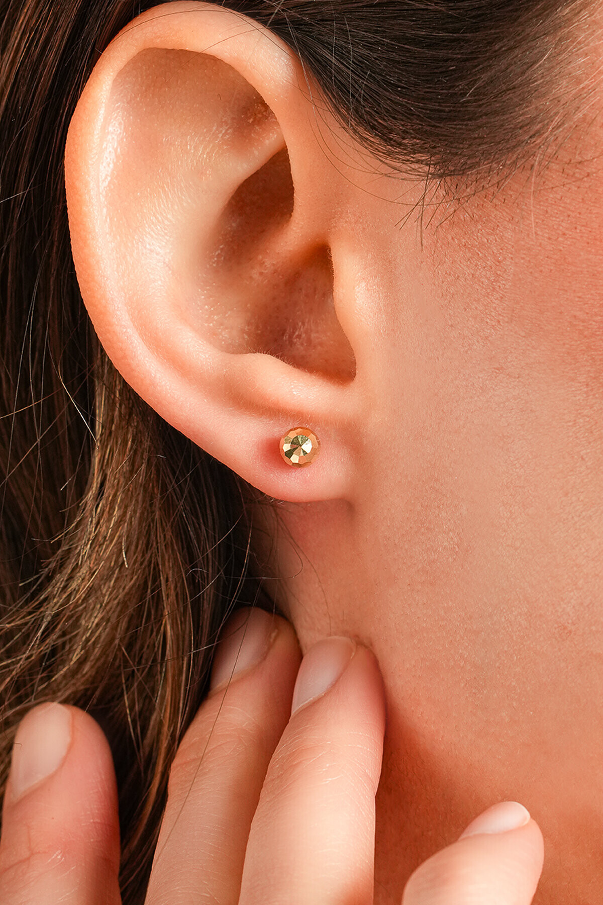 14 Ayar Altın Kalemli Top Küpe