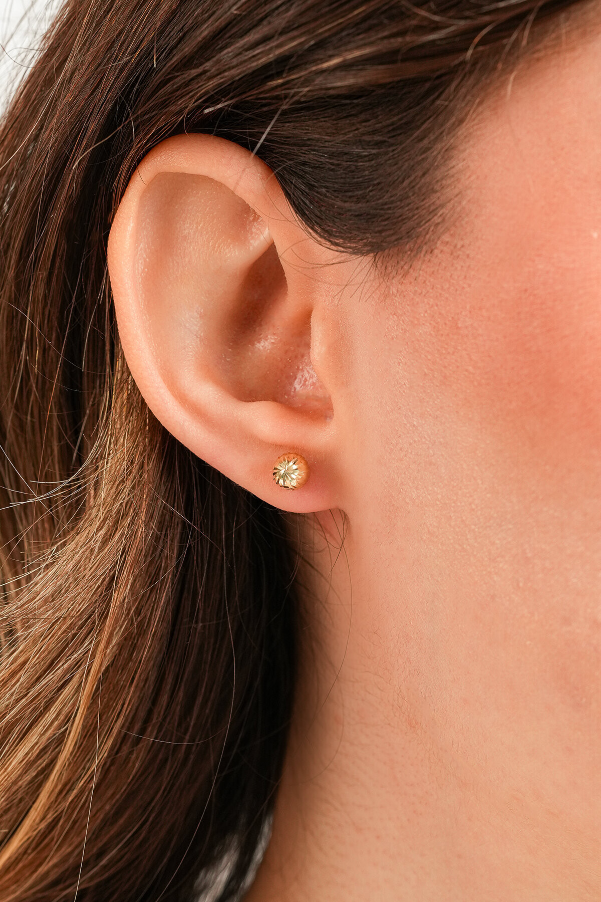 14 Ayar Altın Kalemli Top Küpe