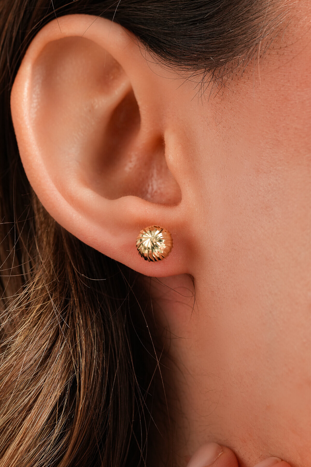 14 Ayar Altın Kalemli Top Küpe