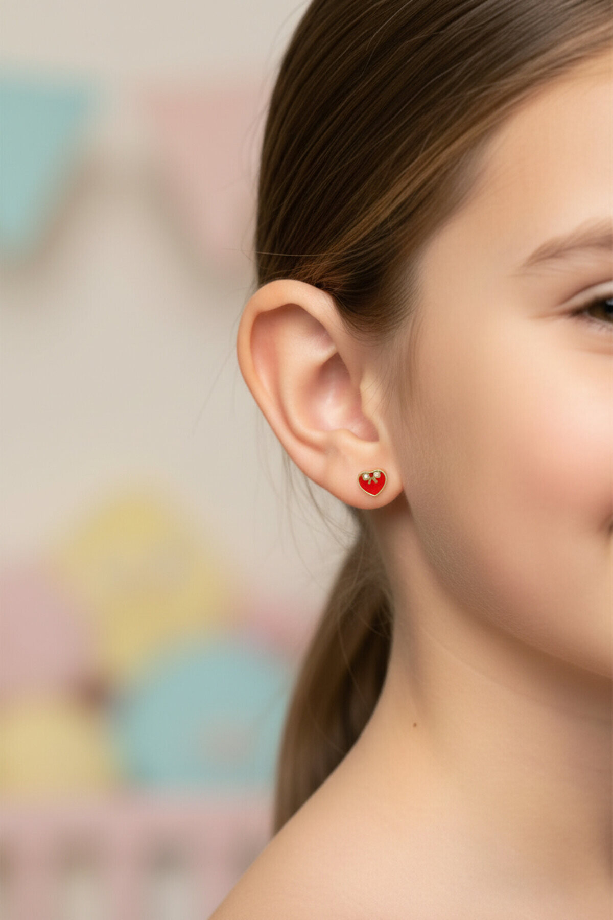 14 Ayar Altın Kalp Çocuk Küpe