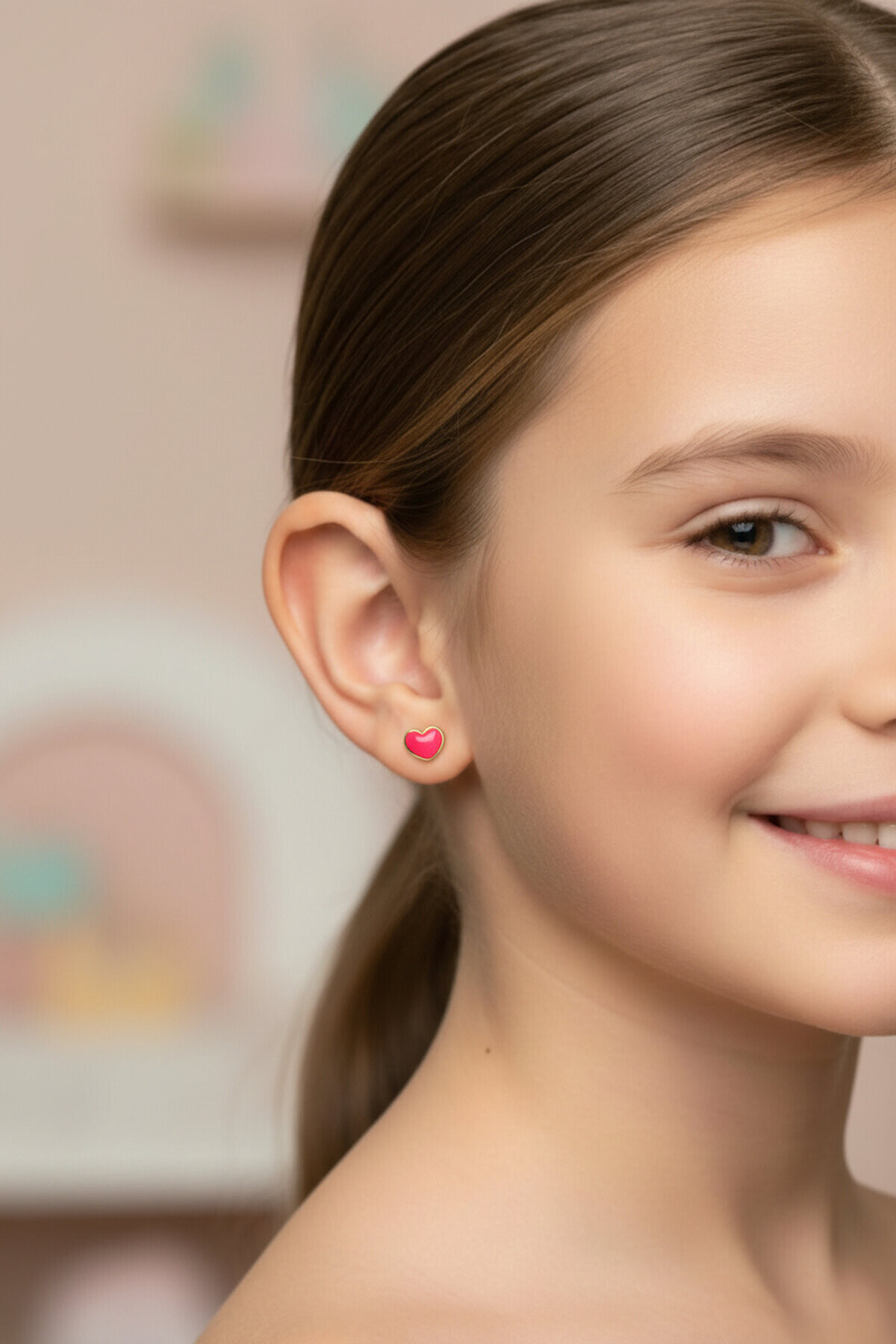 14 Ayar Altın Kalp Çocuk Küpe