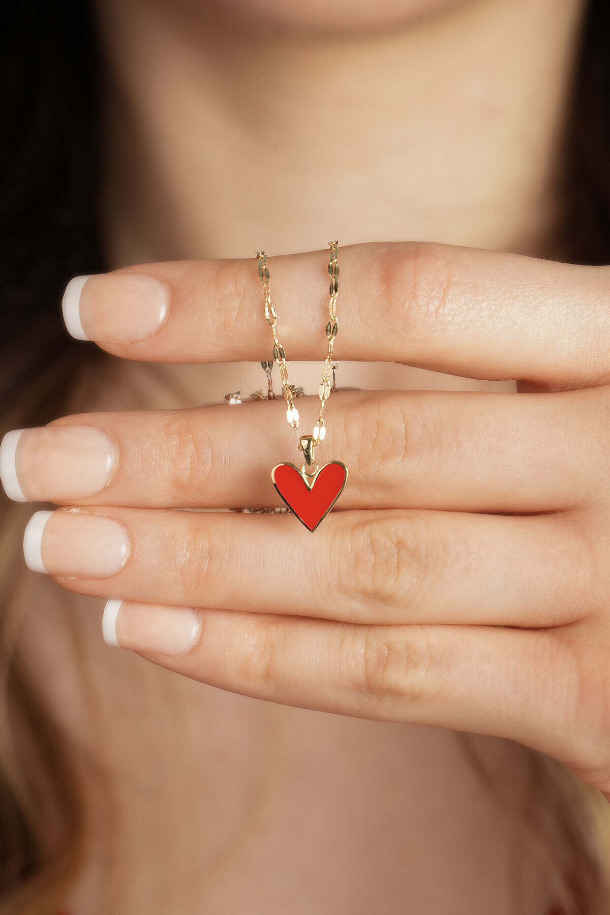 14 Ayar Altın Kırmızı Kalp Kolye