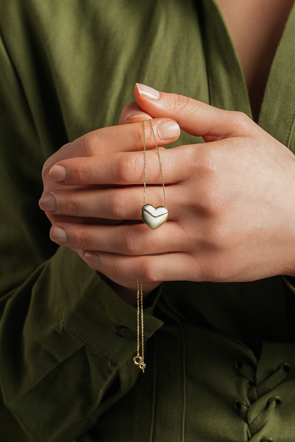 14 Ayar Altın Kişiselleştirebilir  Kalp Kolye