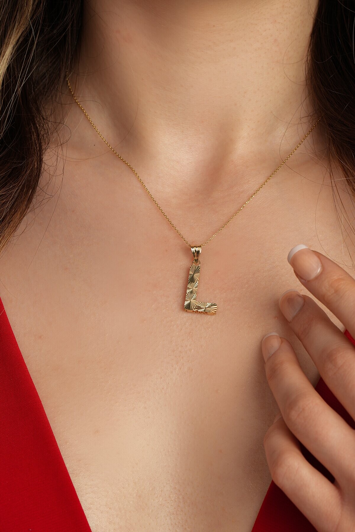 14 Ayar Altın L Harfi Kolye Ucu