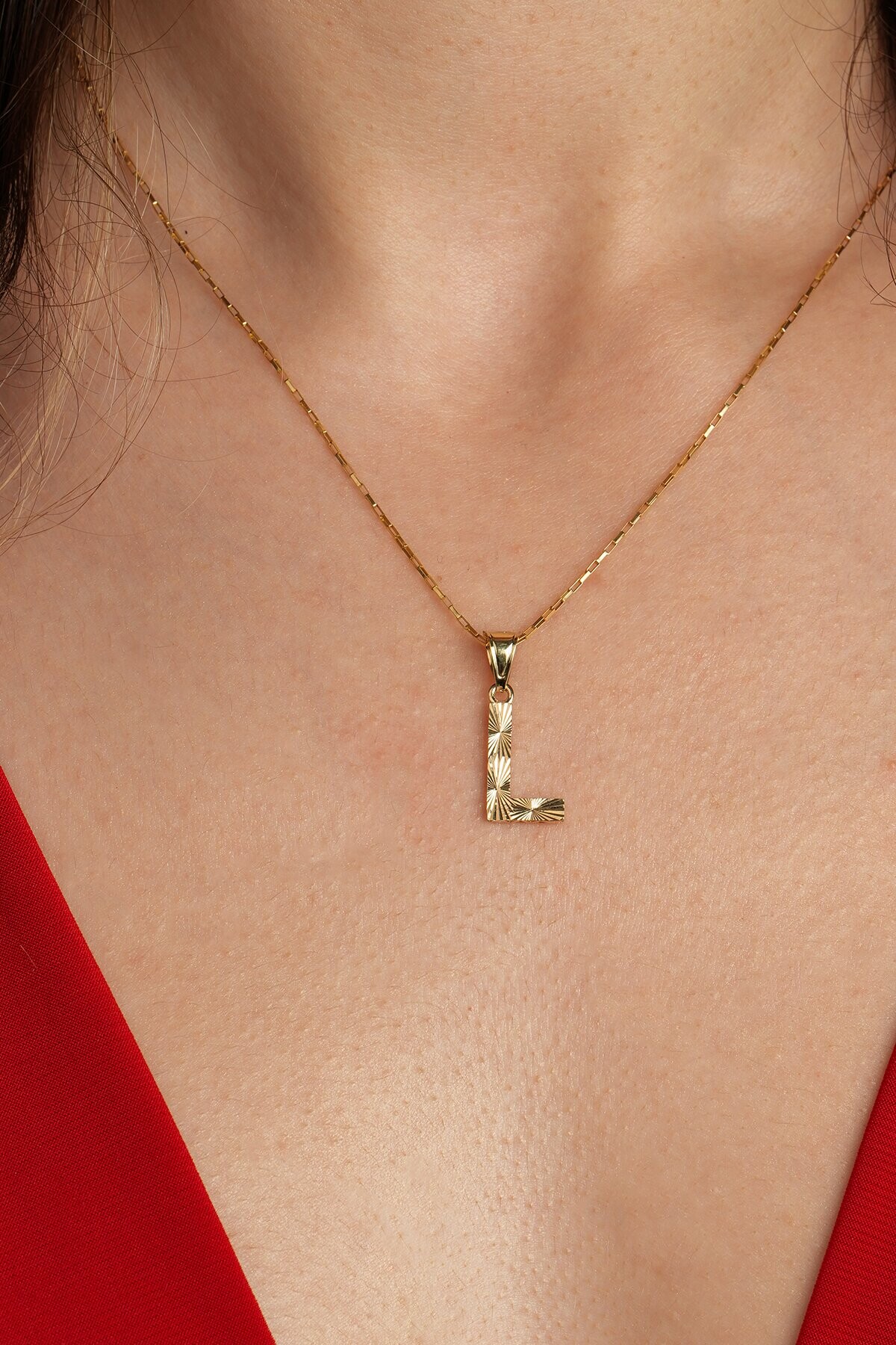 14 Ayar Altın L Harfi Kolye Ucu