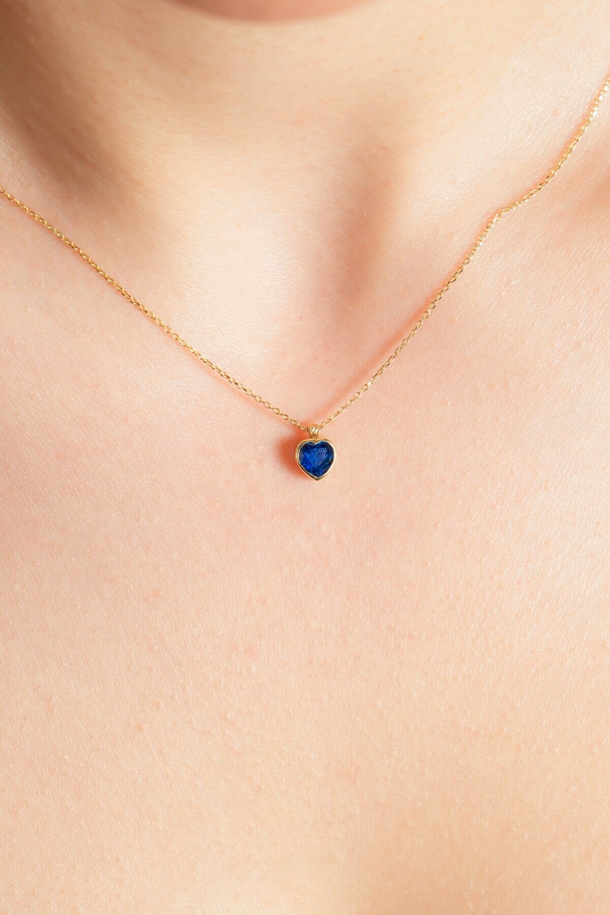 14 Ayar Altın Lacivert Kalp Kolye