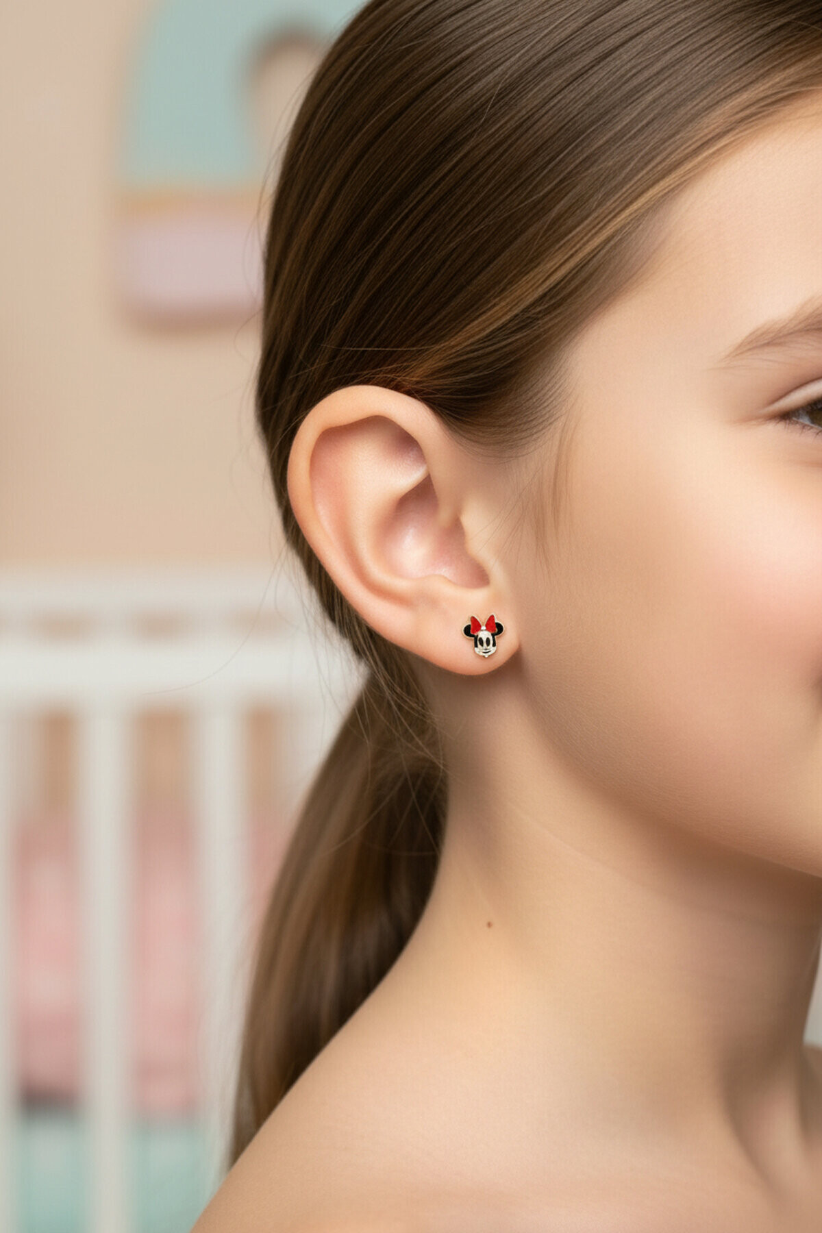 14 Ayar Altın Mickey MouseÇocuk Küpe