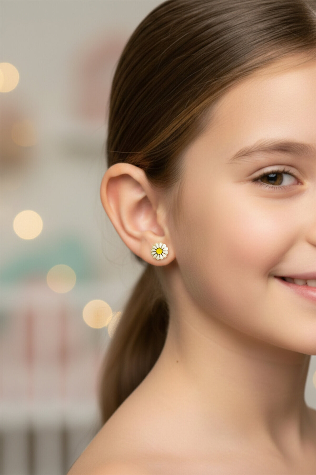 14 Ayar Altın Papatya Çocuk Küpe