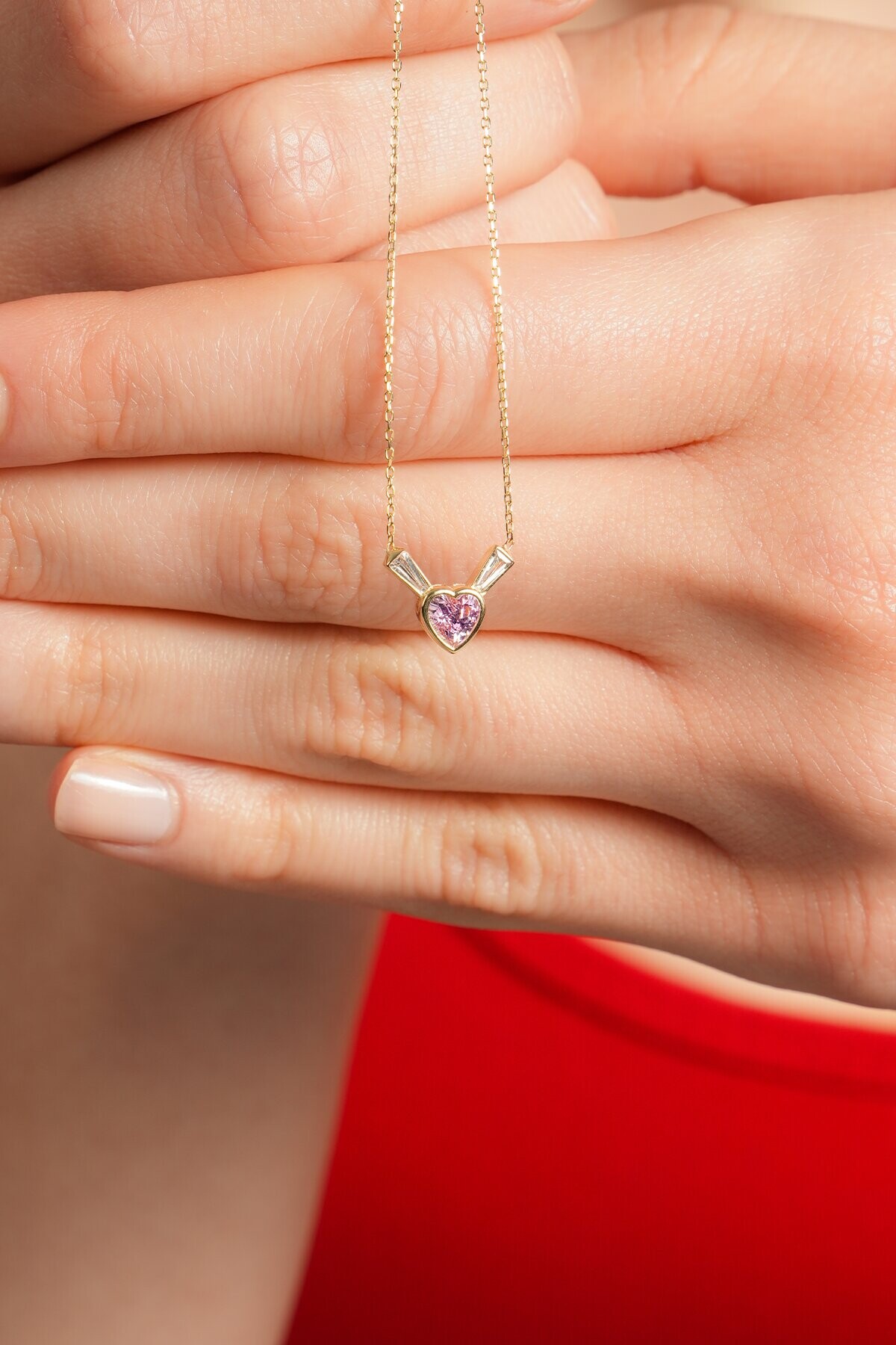 14 Ayar Altın Pembe Kalp Kolye