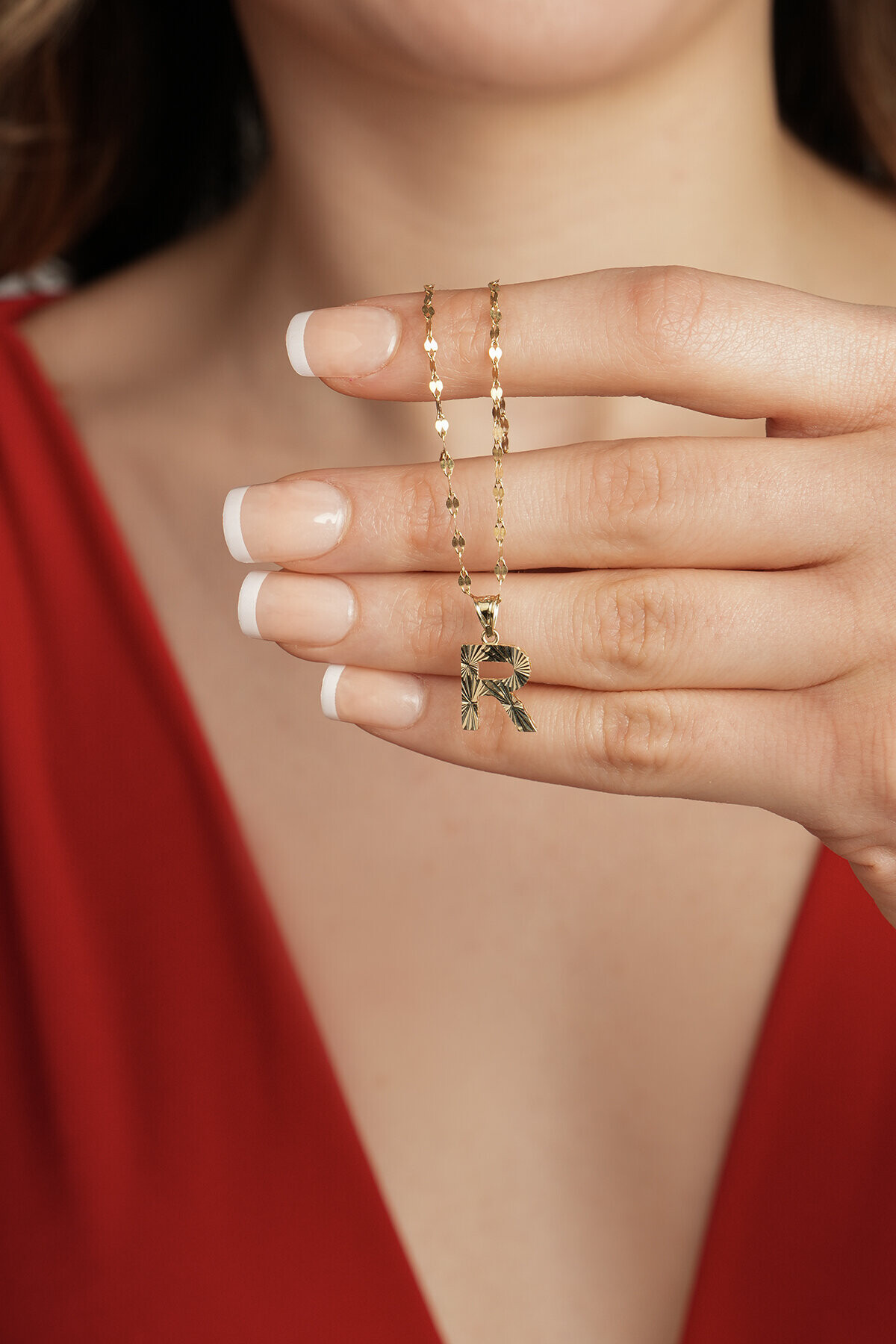 14 Ayar Altın R Harfi Kolye Ucu