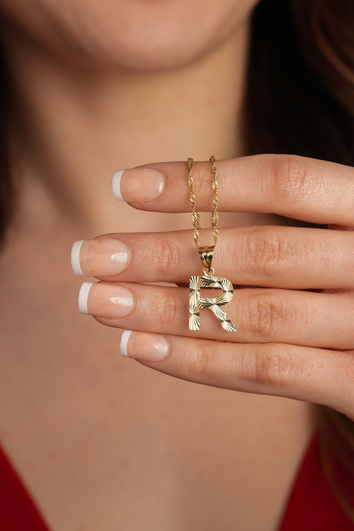 14 Ayar Altın R Harfi Kolye Ucu