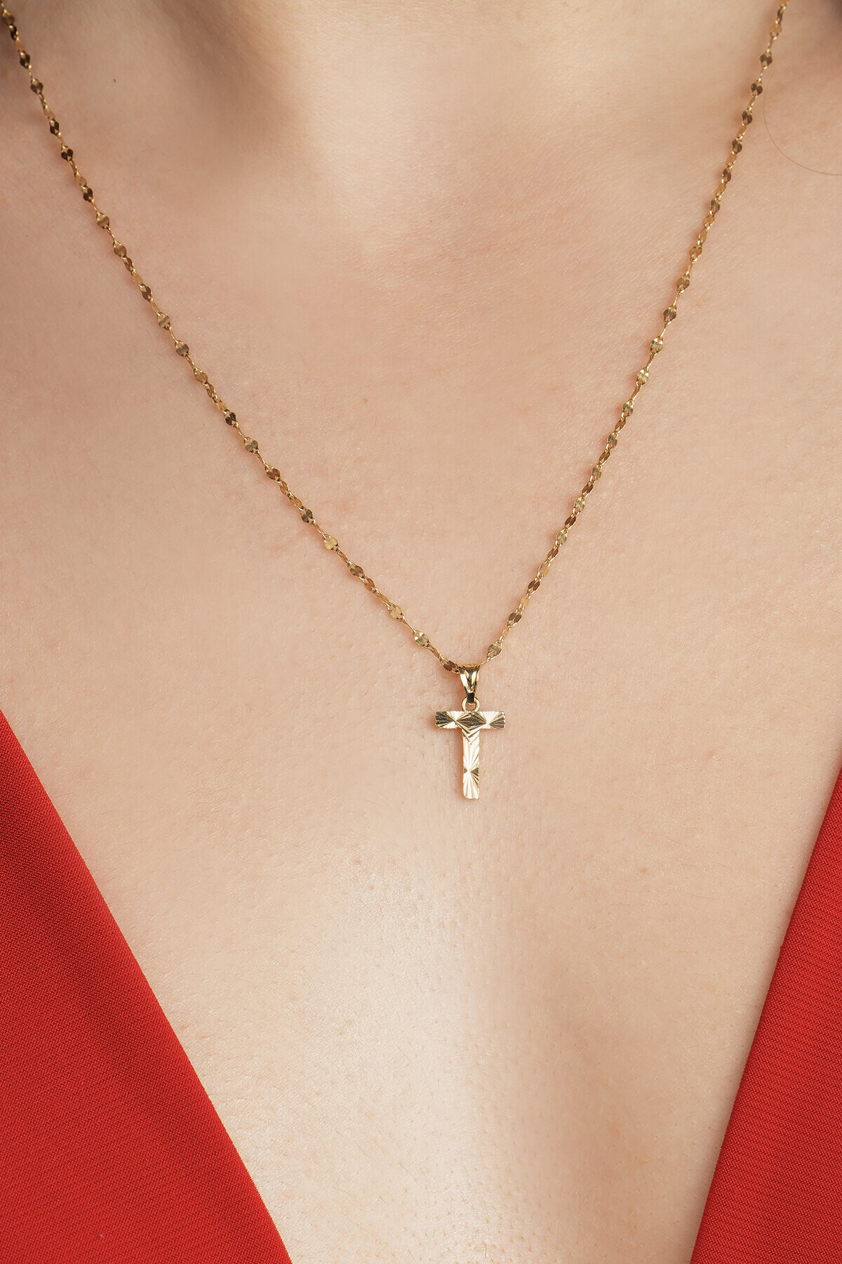 14 Ayar Altın T Harfi Kolye Ucu