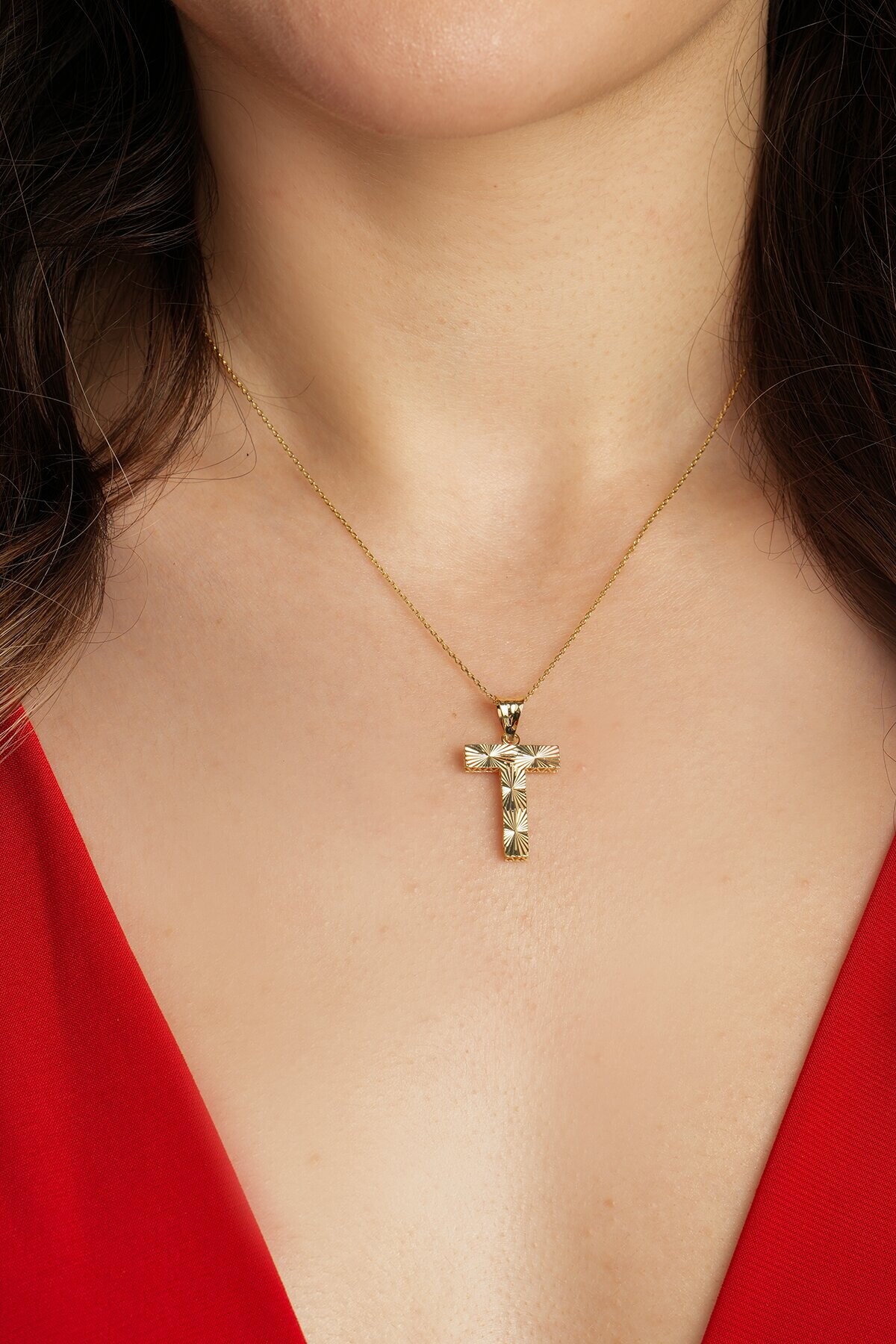 14 Ayar Altın T Harfi Kolye Ucu