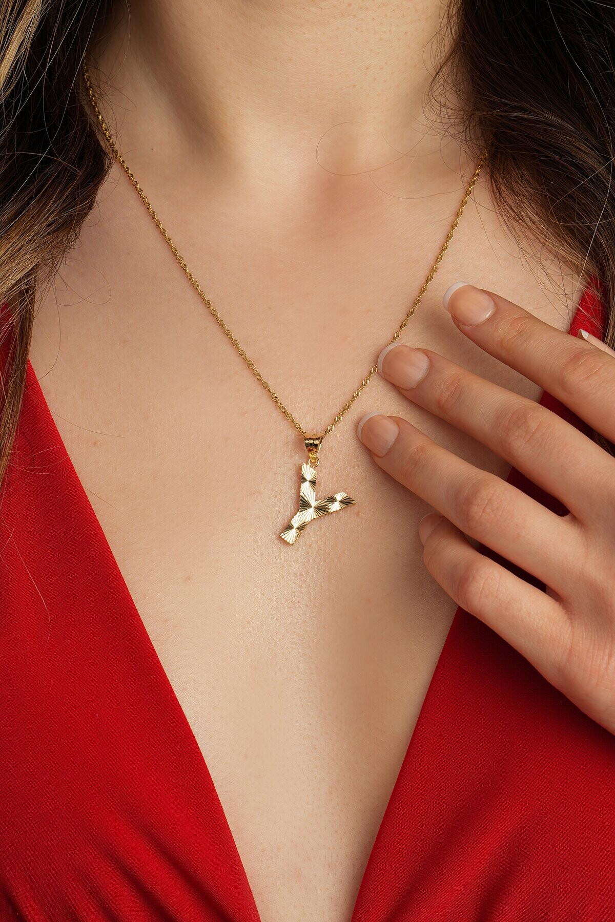 14 Ayar Altın Y Harfi Kolye Ucu