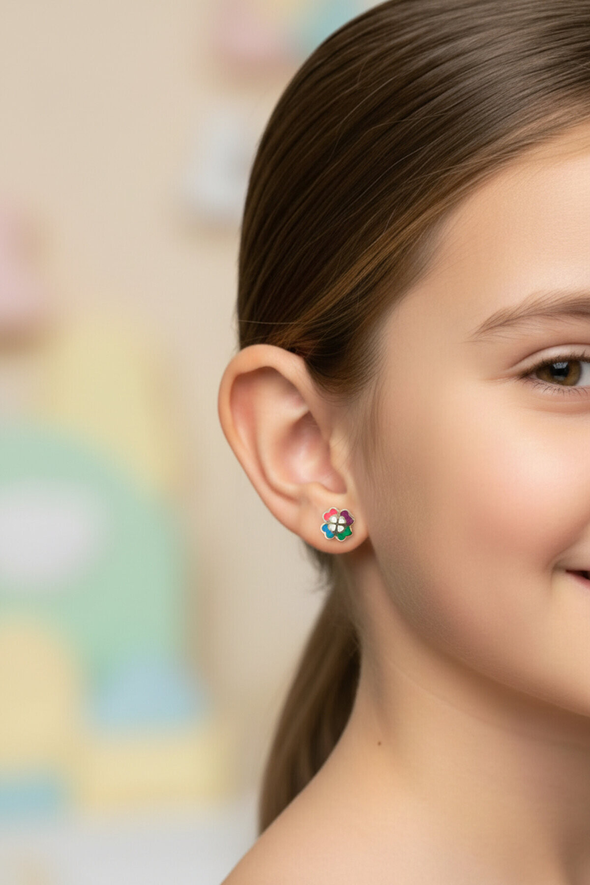 14 Ayar Altın Yonca Çocuk Küpe