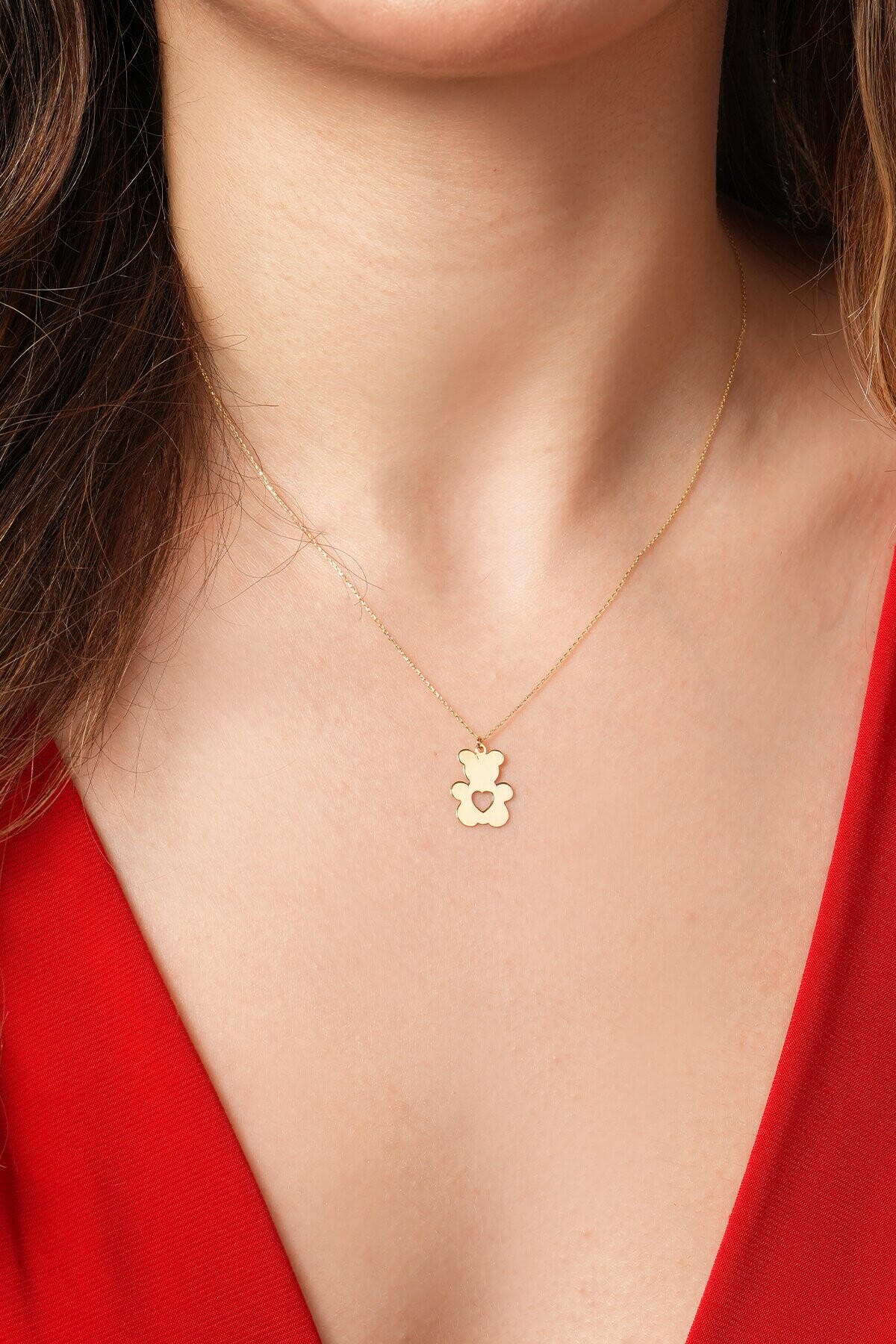 14 Ayar Ayıcık Kalpli Kolye