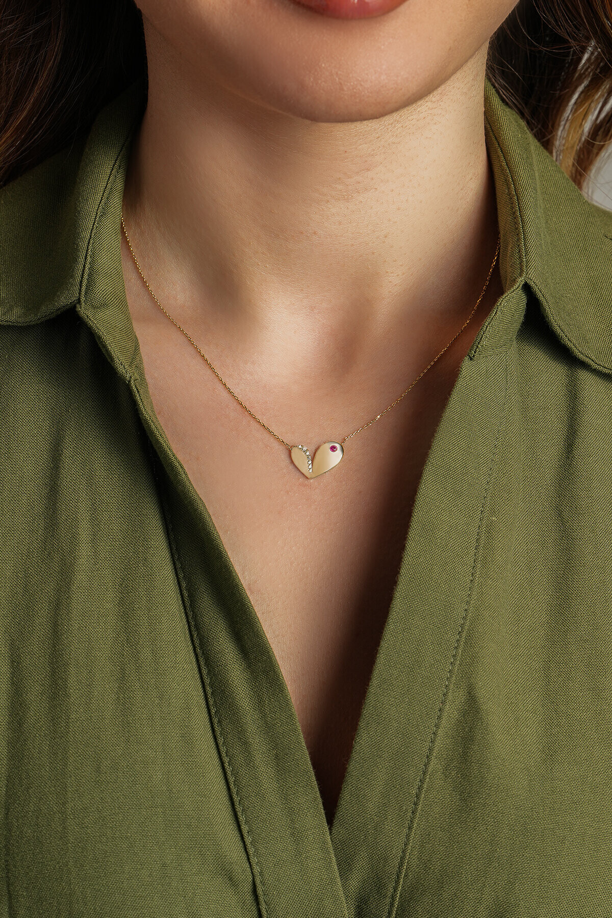 14 Ayar Kalp Kolye