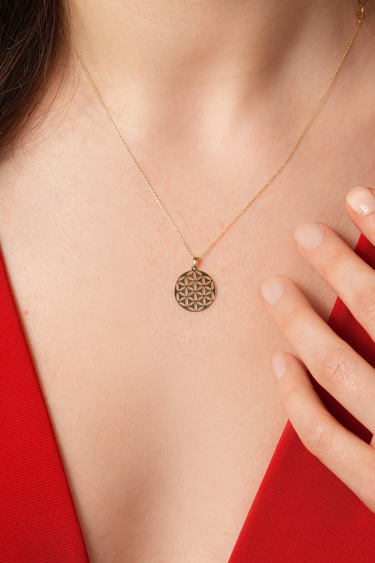 14 Ayar Altın Yaşam Çiçeği Kolye