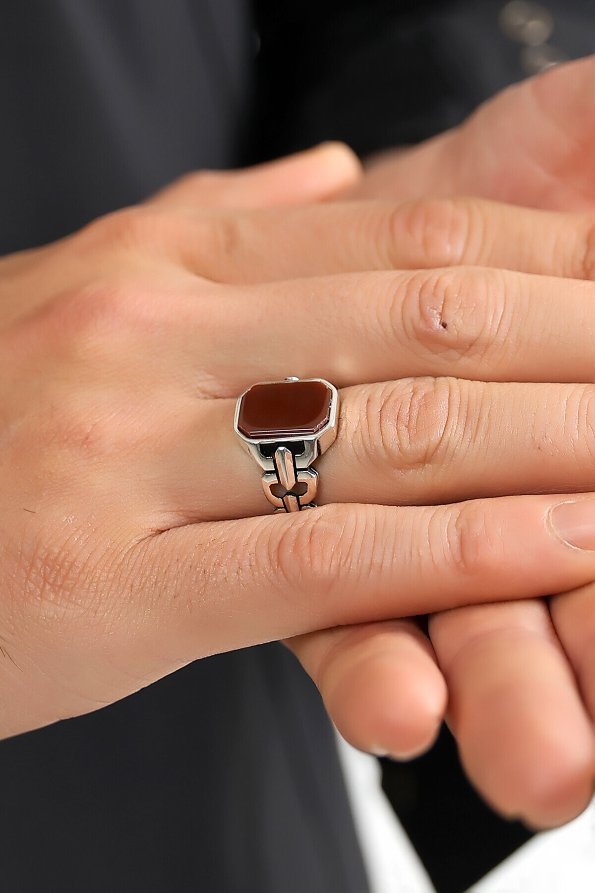 Gümüş Akik Taşlı Erkek Yüzük 