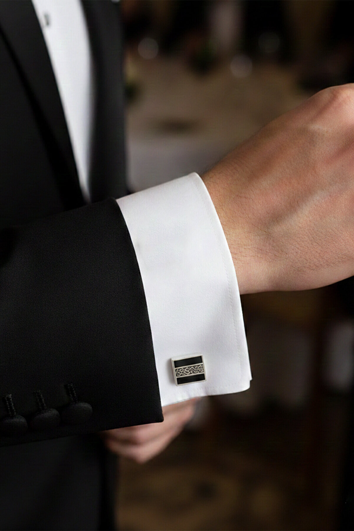 Gümüş Örgü Desenli Kol Düğmesi 