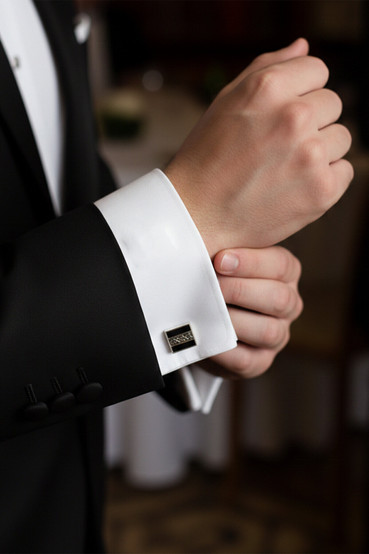 Gümüş Örgü Desenli Kol Düğmesi 