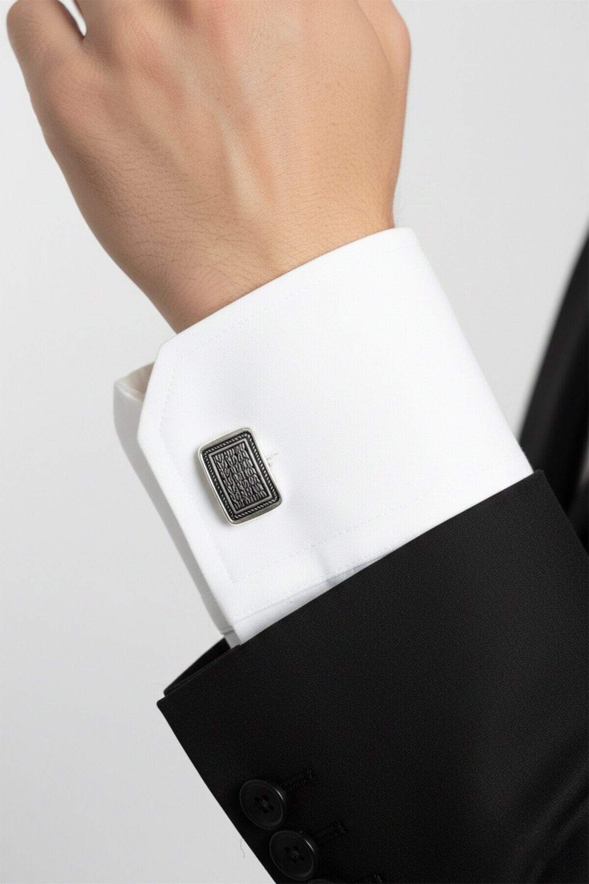 Gümüş Örgü Motifli Kol Düğmesi