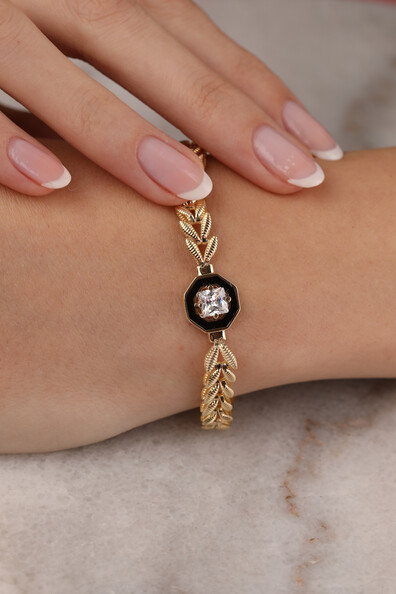 14 Ayar Altın Başak Zincir Tektaş Bileklik