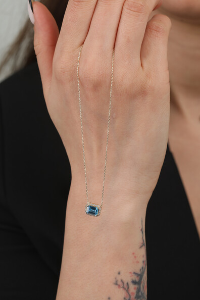 14 Ayar Altın Baget Kolye (Mavi)