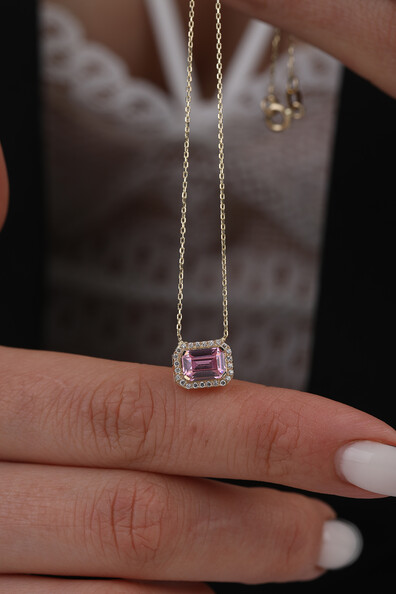 14 Ayar Altın Baget Kolye (Pembe)