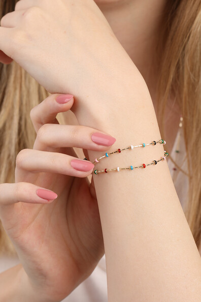 14 Ayar Altin Renkli Mineli Bileklik