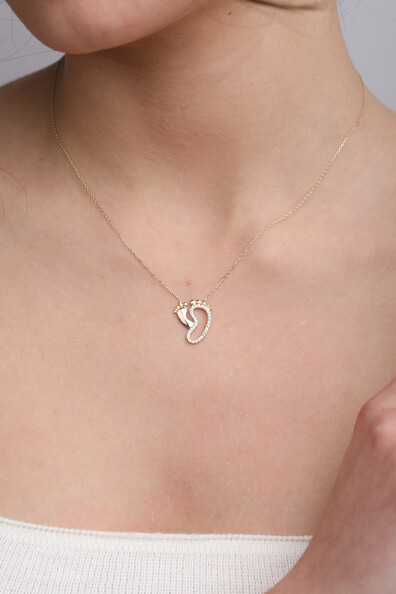 14 Ayar Altın Ayak İzi Kolye