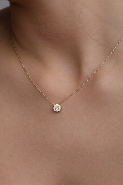 14 Ayar Altın Aspirin Tektaş Kolye