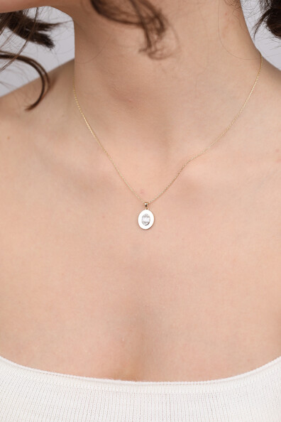 14 Ayar Altın Aynalı Oval Kolye