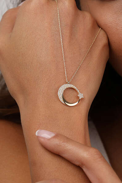 14 Ayar Altın Ay Yıldız Kolye