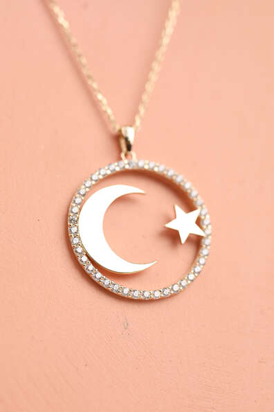 14 Ayar Altın Ay Yıldız Kolye