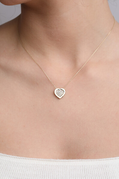 14 Ayar Altın Çerçeveli Kalp Kolye