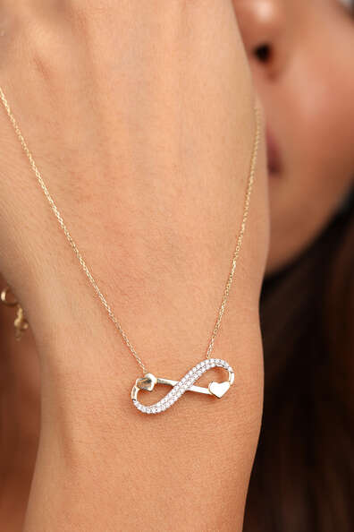 14 Ayar Altın Çift Kalpli Sonsuzluk Kolye