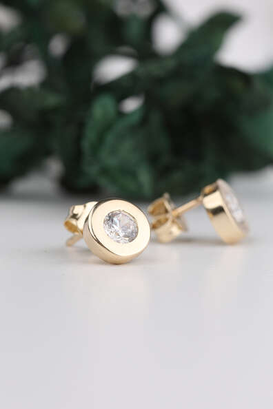 14 Ayar Altın Cilalı Tektaş Küpe