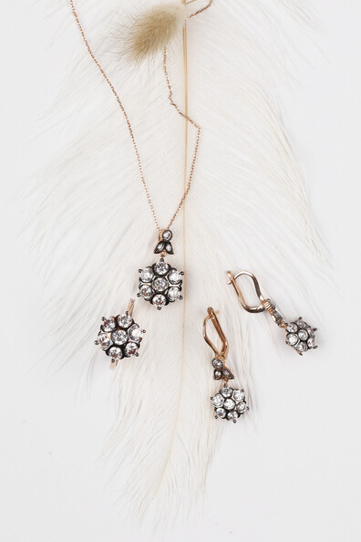 Altın Eskitme Montürlü Çiçek Üçlü Takım