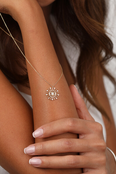 14 Ayar Altın Güneş Ve Göz Kolye