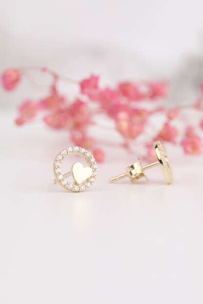 14 Ayar Altın Halkalı Minimal Kalpli Küpe