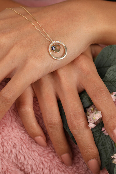 14 Ayar Altın Kalpli Bebek El İzi Kolye