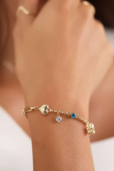 14 Ayar Altın Kalpli Bileklik