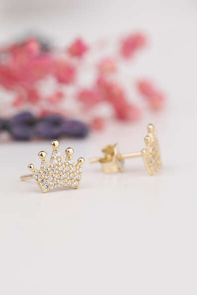 14 Ayar Altın Kral Tacı Küpe