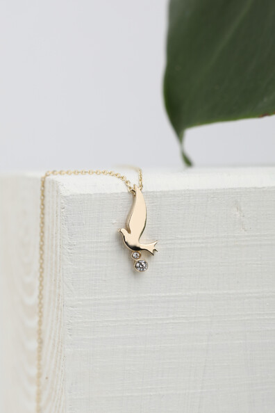 14 Ayar Altın Kuş Kolye