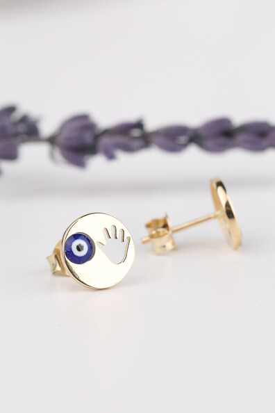 14 Ayar Altın Nazarlı Bebek El İzi Küpe