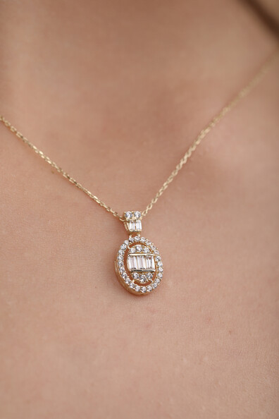 14 Ayar Altın Oval Fantezi Baget Kolye