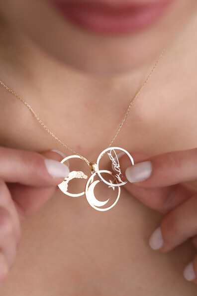 14 Ayar Altın Üçlü Kombin İle Atatürk Kolye