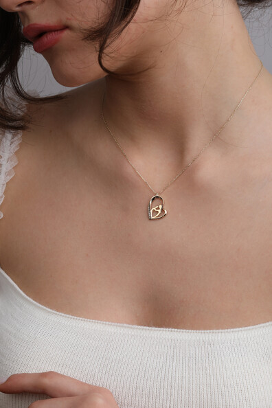 14 Ayar Altın Yarı Taşlı Kalp Anne Çocuk