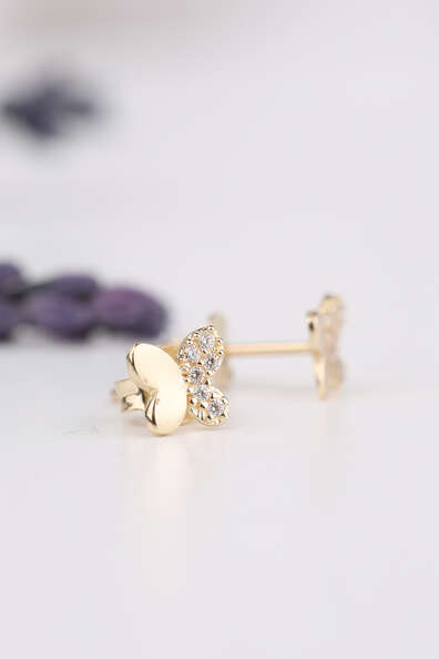 14 Ayar Altın Yarı Taşlı Kelebek Küpe